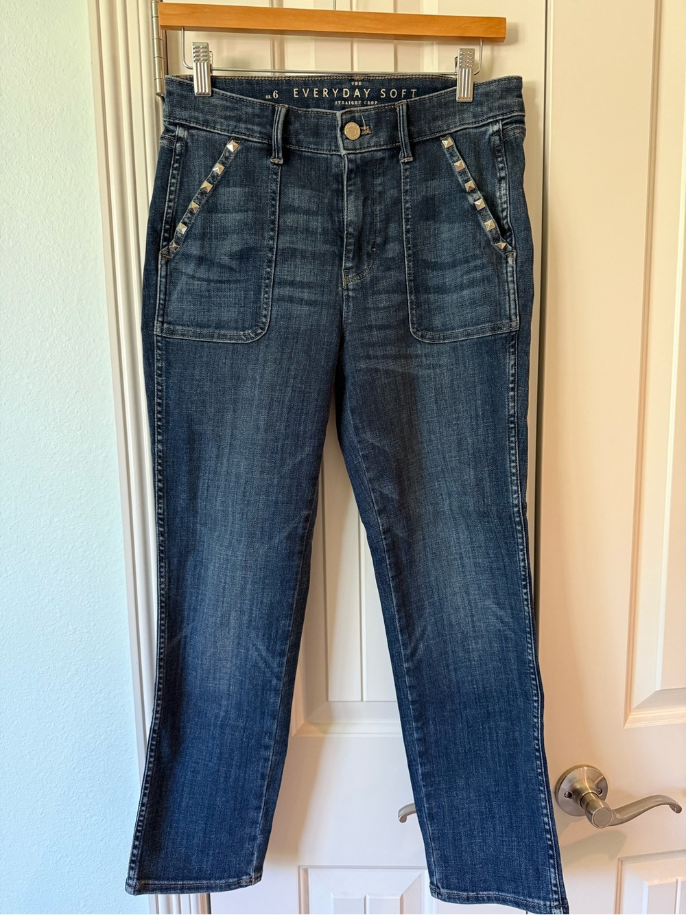 New York & Company Indigo Straight-Leg Jeans with Studded Pocket Trim